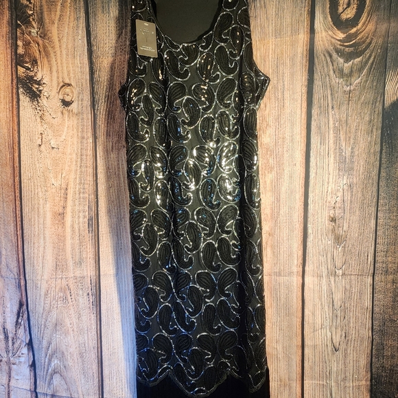 NWT 50s Style Sequin And Beaded Womens Dress Black And Silver - Picture 2 of 5